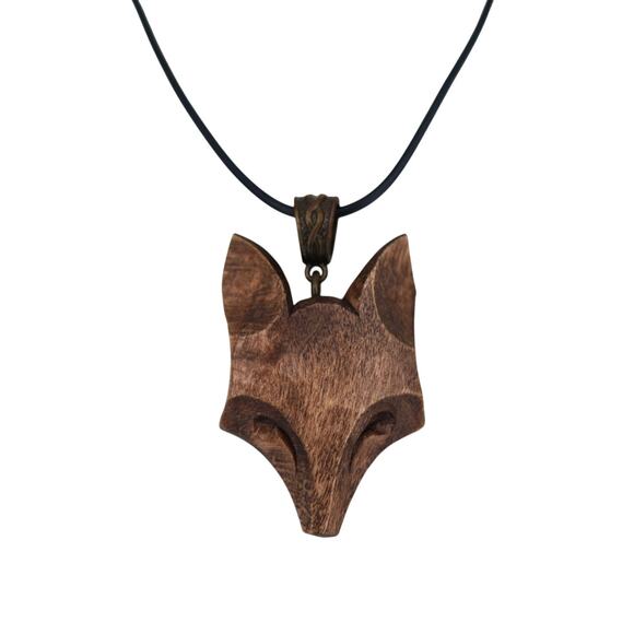 Handmade Curved Wooden Wolf Eco Friendly Minimalist Modern Pendant Necklace - Picture 1 of 4
